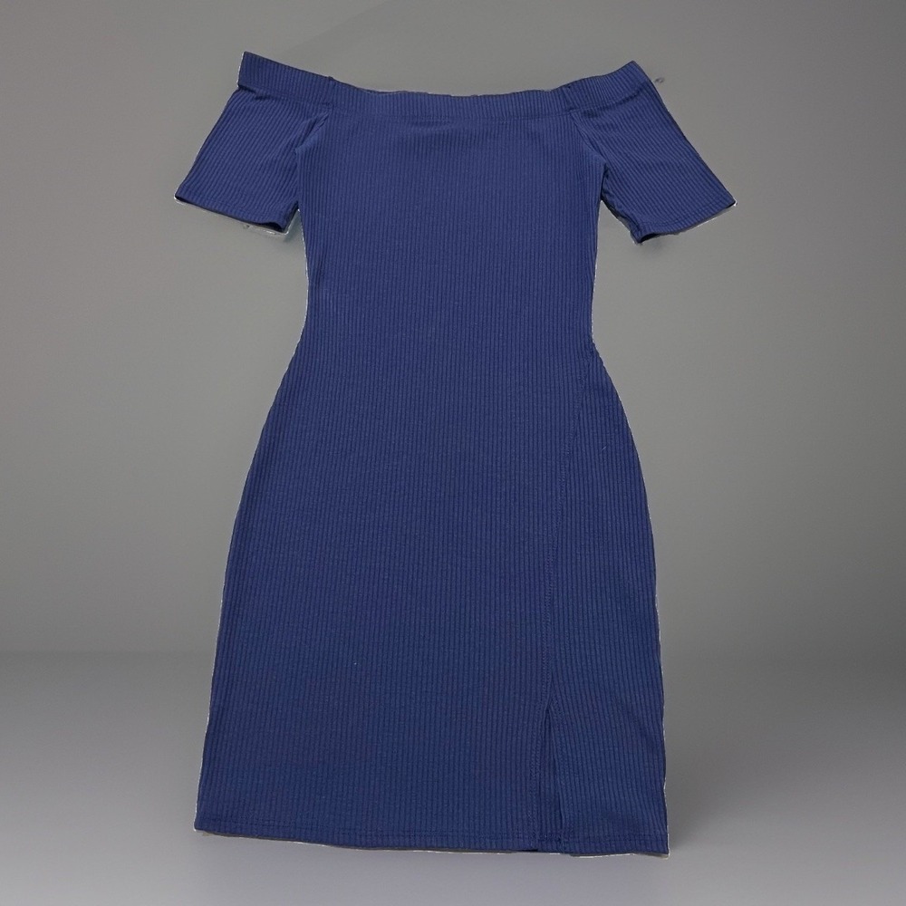 Charlotte Russe Womens Blue Ribbed Knit Off Shoulder Bodycon Dress Size XS